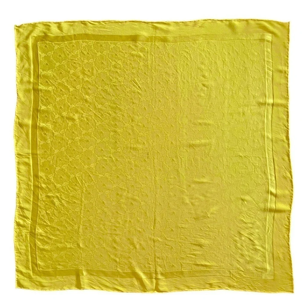 Vintage Louis Francoise Yellow Floral Jacquard Silk Square Scarf